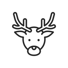Santa Christmas Reindeer Icon. Vector Outline Editable Isolated Rudolph Sign of the Arctic Sleigh Leader in Festive Yuletide Tradition.