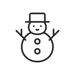 Cheerful Snowman Icon. Vector Outline Editable Isolated Sign of a Smiling Snowman in a Hat, Symbolizing Winter Joy and Festive Celebrations.