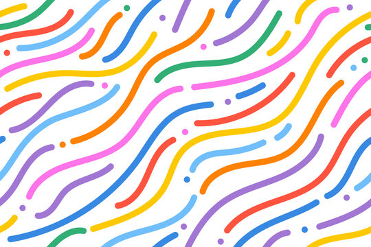 Colorful wave line seamless pattern. Creative hand drawing line art doodle with soft color. Apply for repeat pattern.