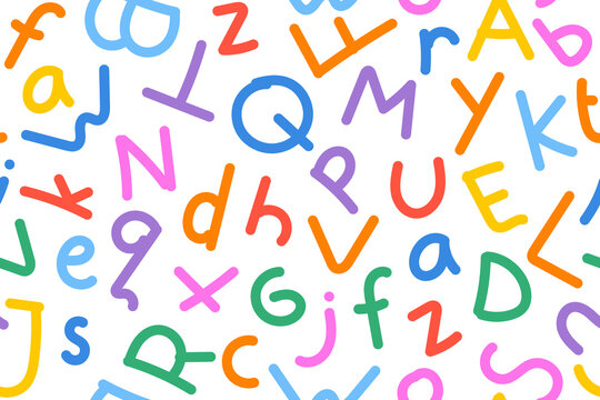 Colorful hand draw alphabet seamless pattern. Creative doodle and fun for children.