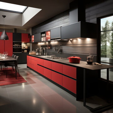  Black and red kitchen cabinet modern urban
