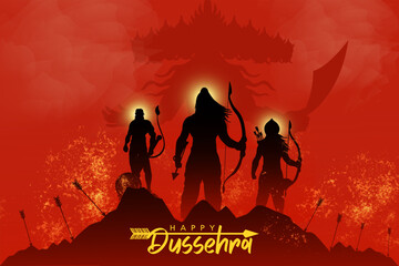 Creative illustration of Lord Rama and Ravana in Dussehra Navratri festival of India poster - obrazy, fototapety, plakaty