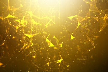 Abstract background Dot and connect line for cyber technology futuristic and network connection concept with dark and grain processed wide screen ratio.