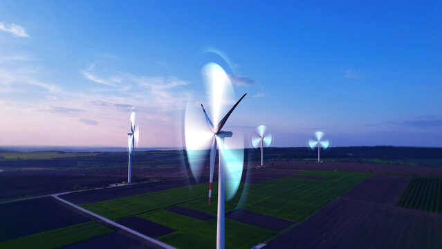 Windmill and graphic diagram of air currents that produce green energy. Green energy power production it is future.Renewable energy  design.