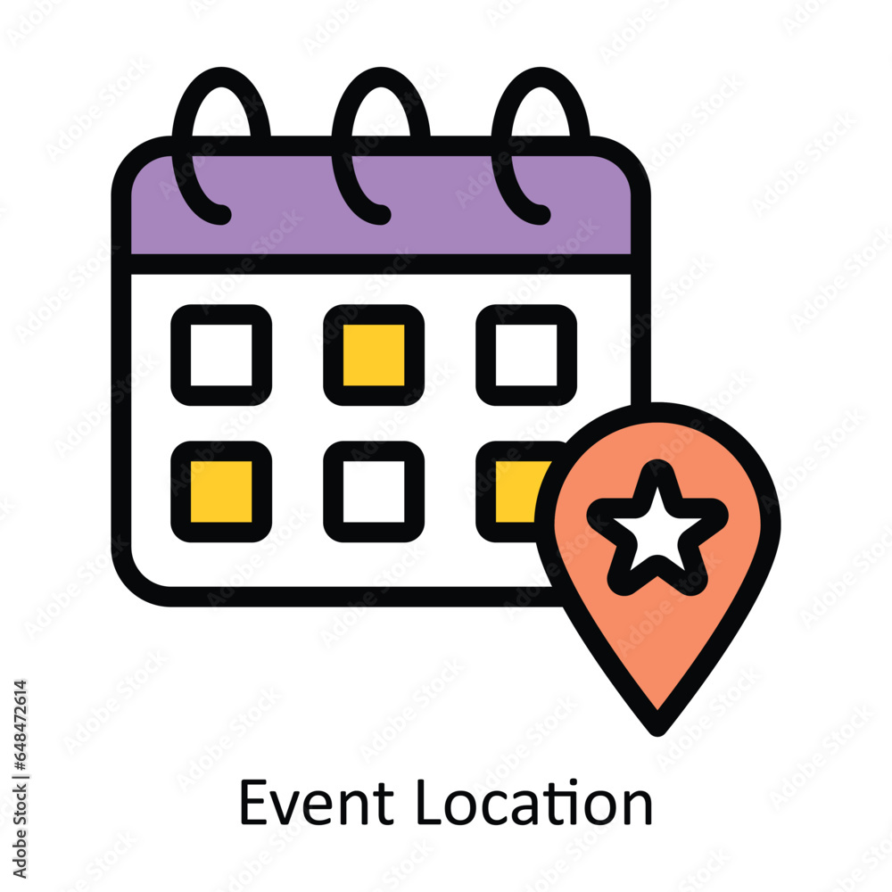 Poster event location vector filled outline icon design illustration. event management symbol on white back