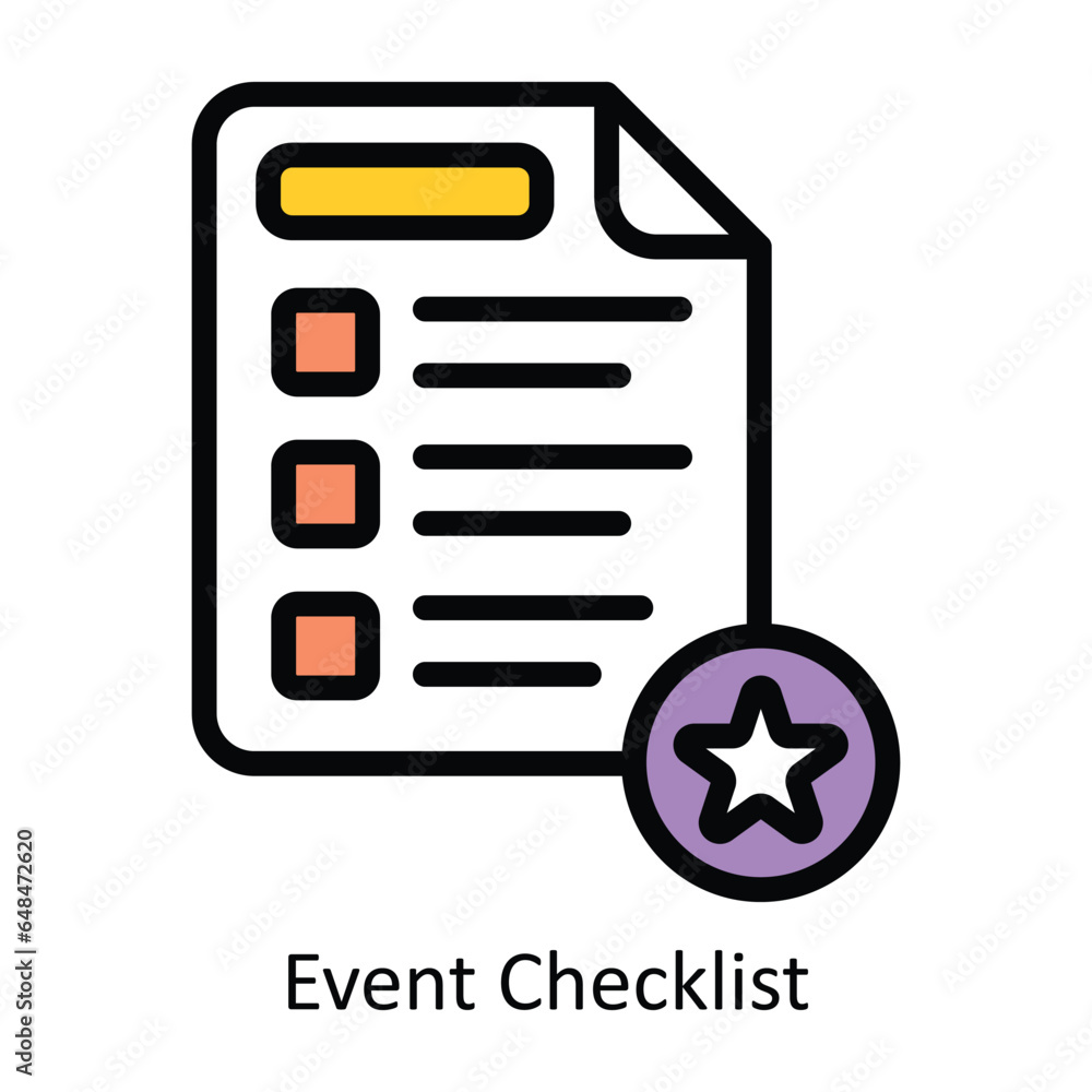 Poster event checklist vector filled outline icon design illustration. event management symbol on white bac