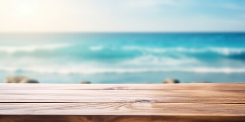 Tabletop on Blurred Seaside Scene