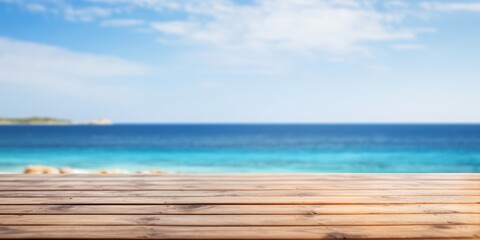Fototapeta premium Blurred Ocean Backdrop with Tabletop