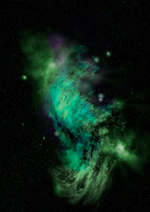 Far being shone nebula and star field against space.