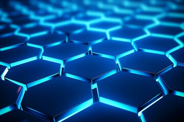 Advanced concept with a luminous blue abstract hexagonal backdrop. Generative AI