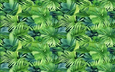 tropical leaves Watercolor Seamless Pattern Background