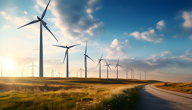 Wind turbines Green energy concept. Generative AI