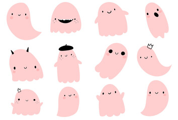 Cute Cartoon Pink Ghosts Set childish kid for halloween party set monster trick or treat characters collection
