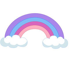 Rainbow with clouds. Vector illustration isolated on a white background.