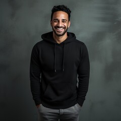 Obraz premium Illustration of a fashion portrait with plain hoodie mockup, AI Generated