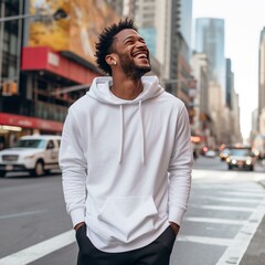 Fototapeta premium Illustration of a fashion portrait with plain hoodie mockup, AI Generated