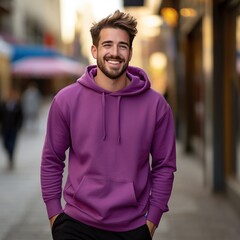 Fototapeta premium Illustration of a fashion portrait with plain hoodie mockup, AI Generated