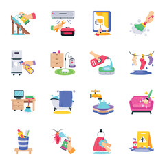 Collection of Cleaning and Laundry Flat Icons 


