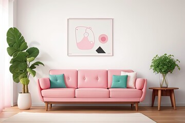 Minimalist Boho interior design  home decor of modern living room Rustic, Scandinavian interior style, 3d render.