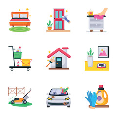 Modern Pack of Home Cleaning Flat Icons 

