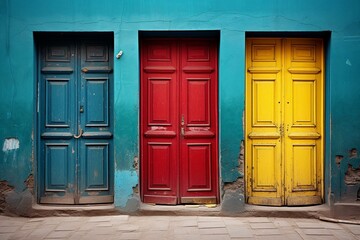 Three doors of various colors. Generative AI