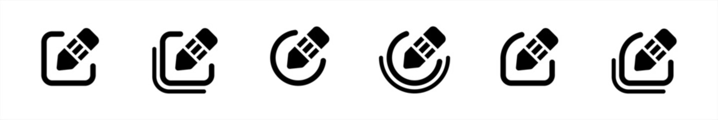 Edit pen icon set in flat style. create modify pen, editing text file document, Notepad edit document, Mode edit, Pencil simple black style symbol sign for apps and website, vector illustration.
