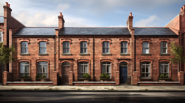 Traditional red brick English terraced houses