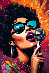 Music Jazz - afro american jazz singer on colourful grunge background  illustration - obrazy, fototapety, plakaty