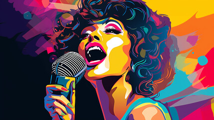 Music Jazz - afro american jazz singer on colourful grunge background  illustration - obrazy, fototapety, plakaty