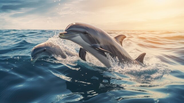 Dolphins swimming in the sea, AI generated Image