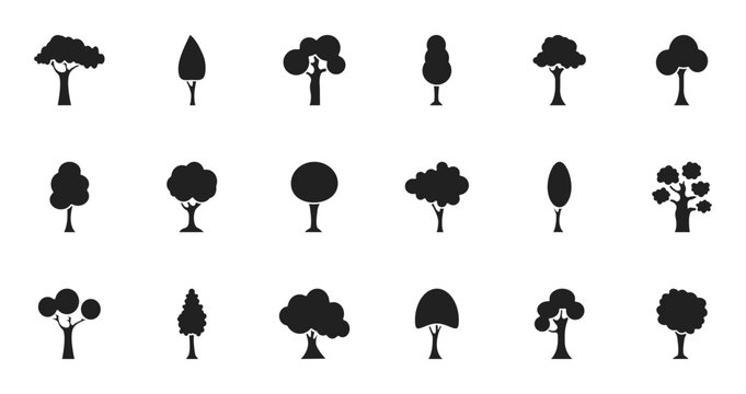 Tree icon set. Collection black tree icons. Vector illustration.