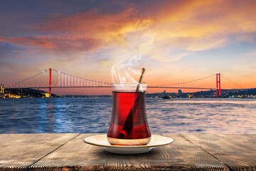 A great glass of Turkish tea in a wonderful Istanbul Landscape