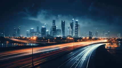 Fototapeta na wymiar Night city with vehicle lights, AI generated Image