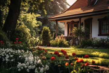 Fototapeta na wymiar A house in a garden