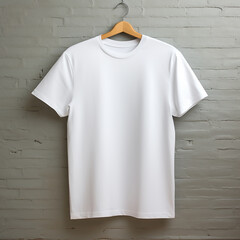 clean white t-shirt on white brick background