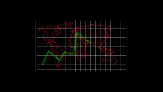 Green line graph animated on a black background with grid lines depicting data trend or financial growth concept.