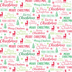Seamless Christmas Pattern With Deer Tree And Wordings