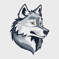 A cute wolf with a happy expression and looking straight ahead. Vector graphics
