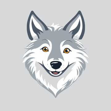 A cute wolf, with a happy expression, looked to the side. Vector graphics
