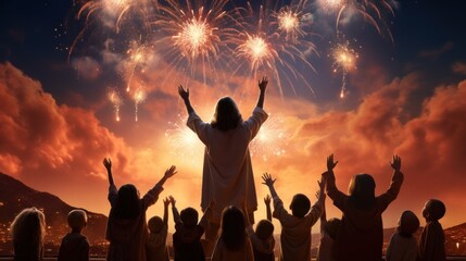 Fototapeta premium Religious Celebration with fireworks