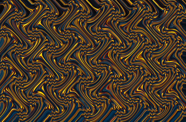 3D Pattern Flow of liquid gold on a blue fluid, background, art