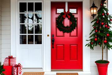 Scandynavian home red door Christmas decoration