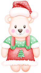 Cute Watercolor Christmas Teddy Bear