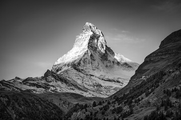Matterhorn mountain in black and white, Zermatt, Switzerland