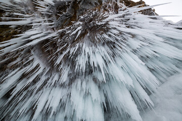 Icicles on the rocks on Olkhon island