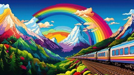 Pop Art Style Design of Travel by Train