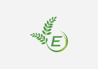 Laurel wreath green leaf logo and Vintage wheat logo design monogram vector