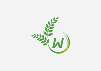 Laurel wreath green leaf logo and Vintage wheat logo design monogram vector