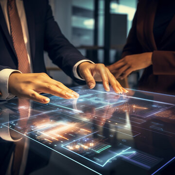 Asian executives engaged in chart analysis