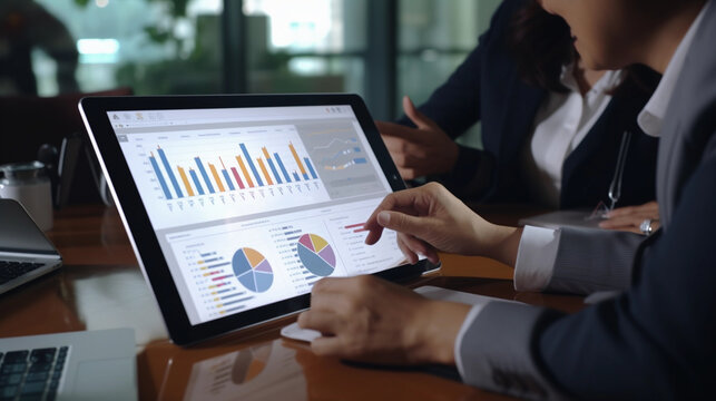 Asian executives engaged in chart analysis